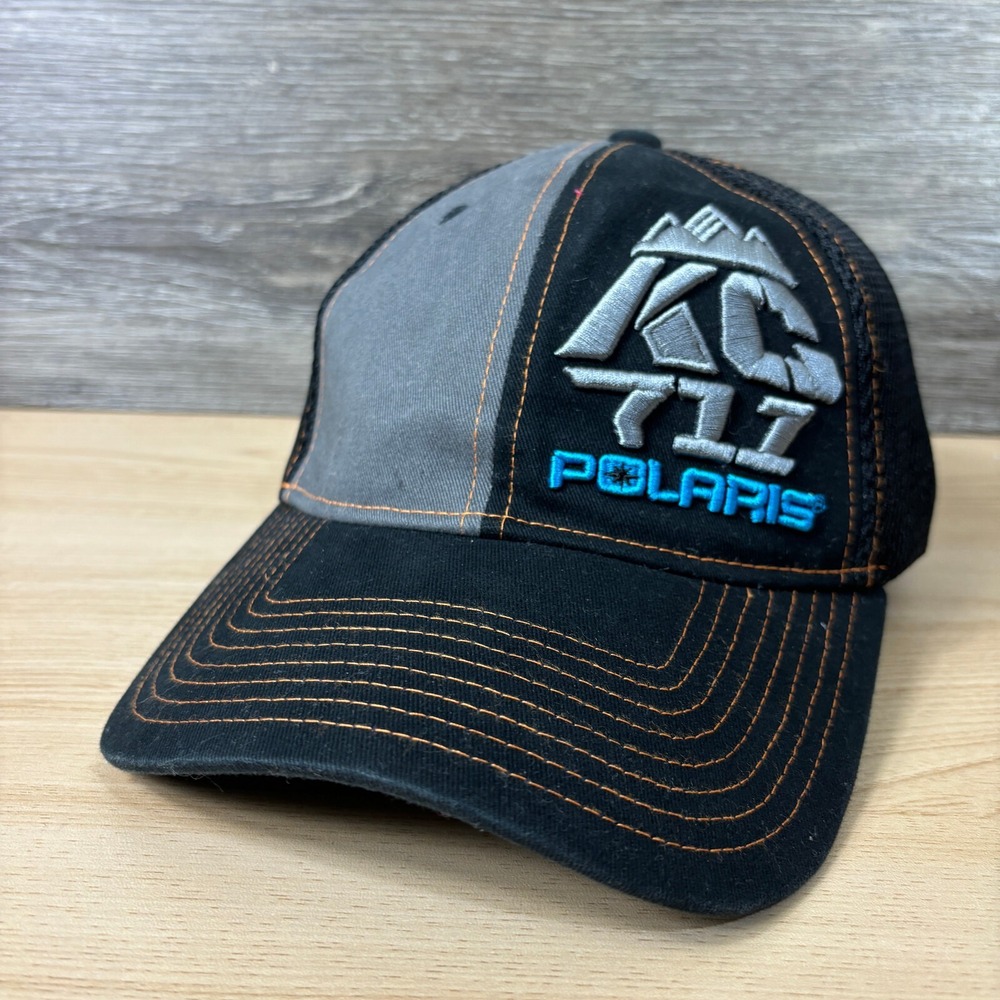 Polaris Hat Cap‎ Strap Back Gray Black KC 711 Snowmobiling Outdoors